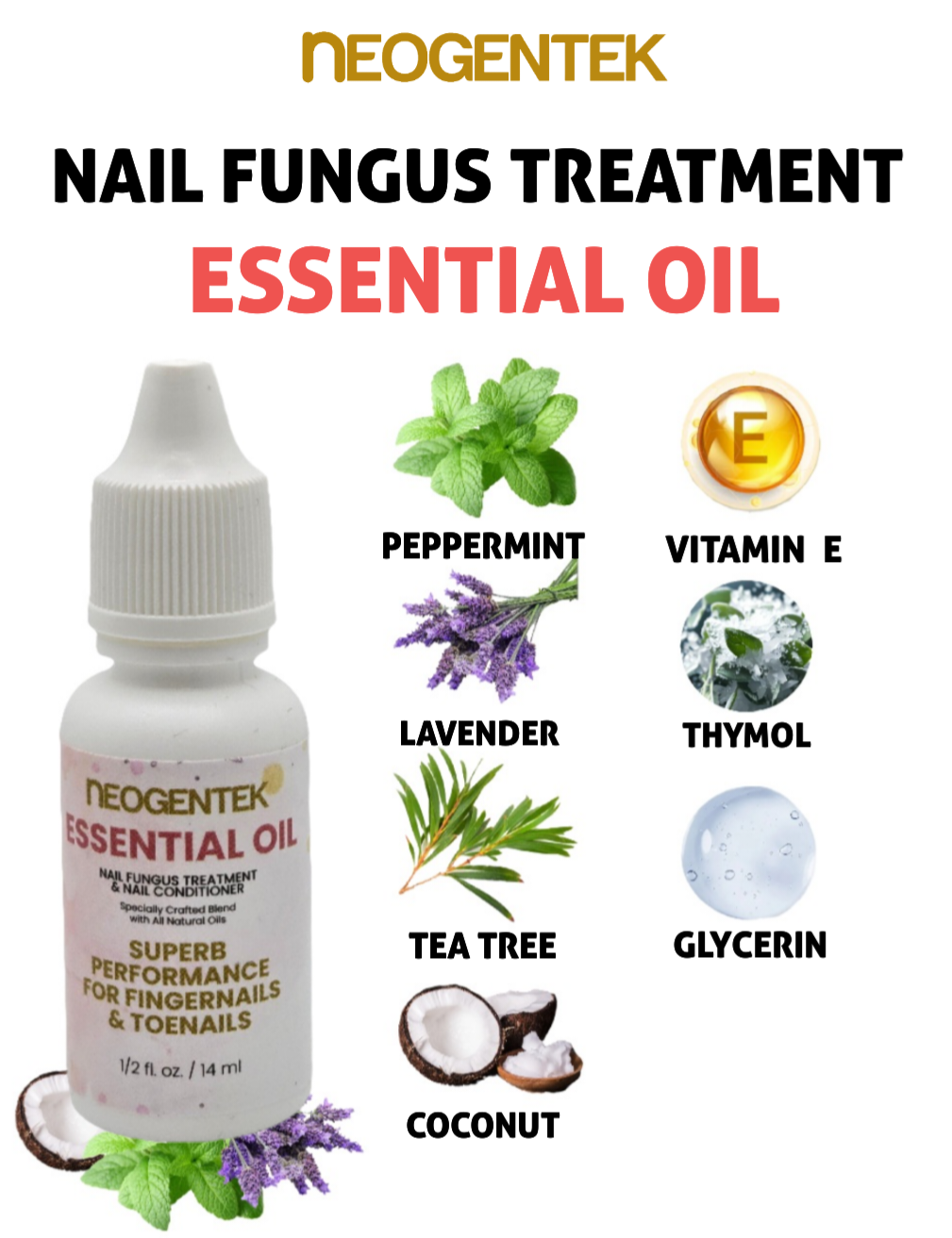 Neogentek Essential Oil Fight Nail Fungus I Made in USA | Pure Natural Ingredients I Ultimate Strength Superb Performance | Promotes Healthy Nail | Renew | Restore Weak & Discolored Nails 14 ML