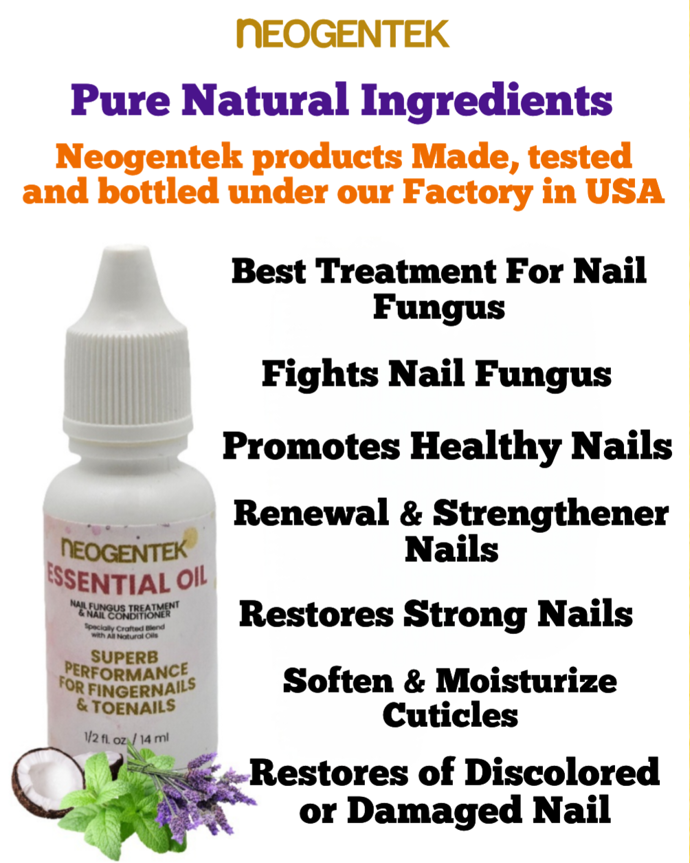 Neogentek Essential Oil Fight Nail Fungus I Made in USA | Pure Natural Ingredients I Ultimate Strength Superb Performance | Promotes Healthy Nail | Renew | Restore Weak & Discolored Nails 14 ML