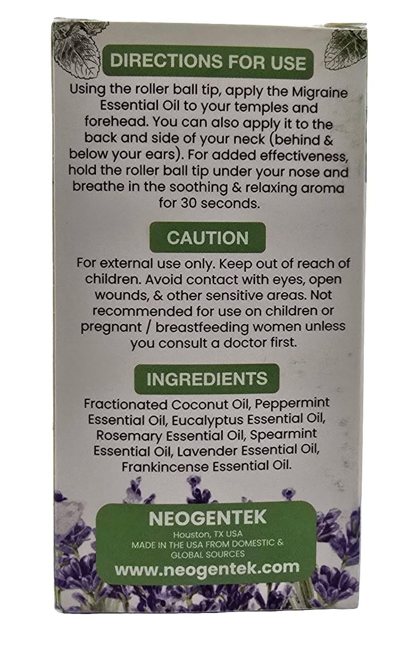 Migraine, Sinus Essential Oil Roller | Made From 7 Powerful Essential Oils | Natural Comfort & Relaxation Aromatherapy Roll-On for Headache, Sinus 10ml