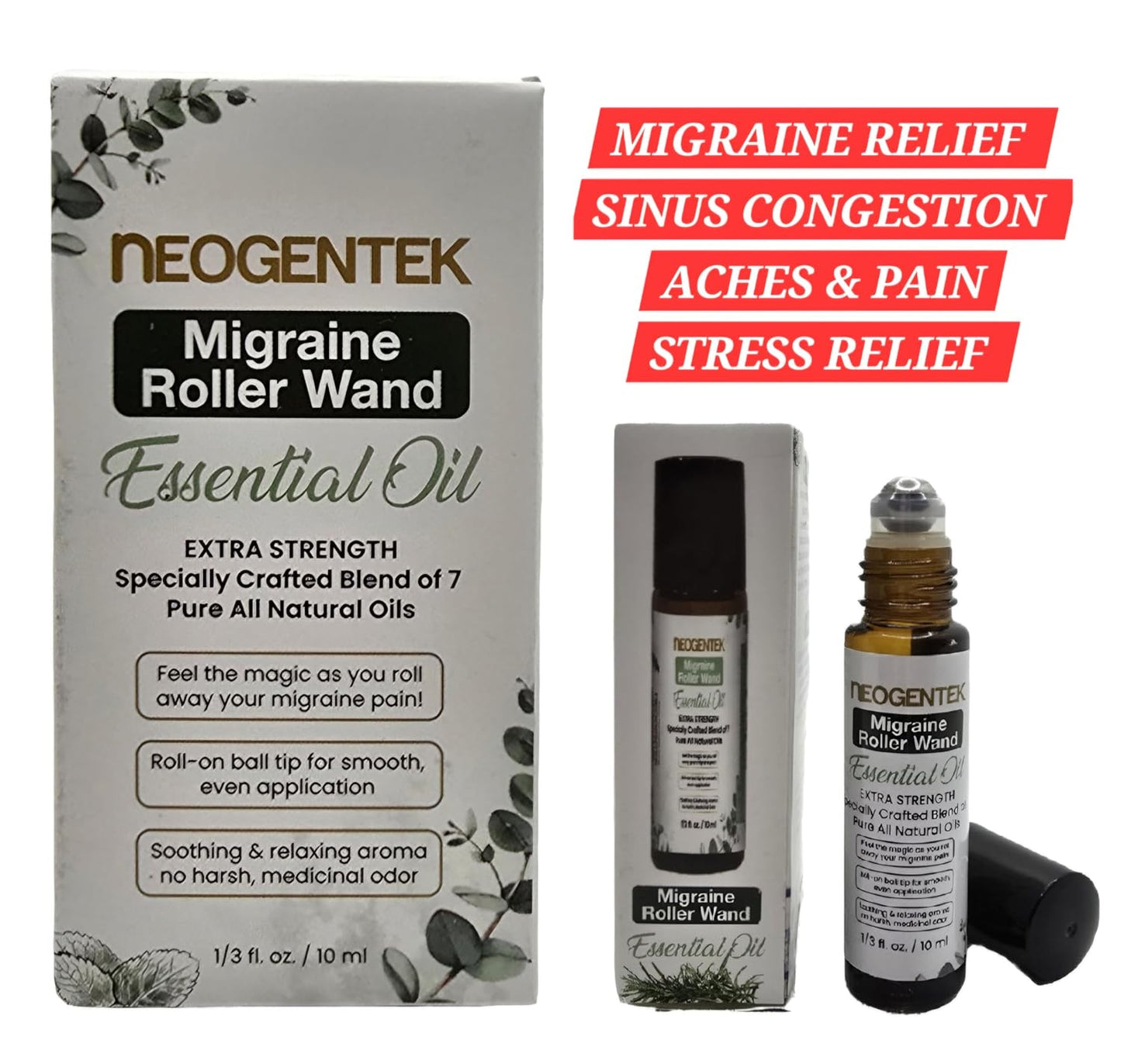 Migraine, Sinus Essential Oil Roller | Made From 7 Powerful Essential Oils | Natural Comfort & Relaxation Aromatherapy Roll-On for Headache, Sinus 10ml