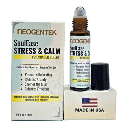 SoulEase Stress & Calm Essential Oil Roller – Made from 10 Premium Calming Botanicals – Soothing Floral • Warm Wood • Gentle Citrus – 100% Natural Essential Oils – Made in USA 10ML