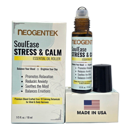 SoulEase Stress & Calm Essential Oil Roller – Made from 10 Premium Calming Botanicals – Soothing Floral • Warm Wood • Gentle Citrus – 100% Natural Essential Oils – Made in USA 10ML