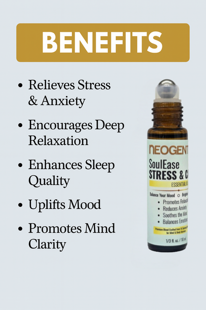 SoulEase Stress & Calm Essential Oil Roller – Made from 10 Premium Calming Botanicals – Soothing Floral • Warm Wood • Gentle Citrus – 100% Natural Essential Oils – Made in USA 10ML