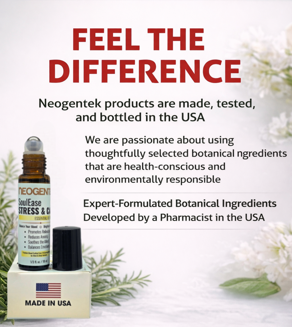 SoulEase Stress & Calm Essential Oil Roller – Made from 10 Premium Calming Botanicals – Soothing Floral • Warm Wood • Gentle Citrus – 100% Natural Essential Oils – Made in USA 10ML