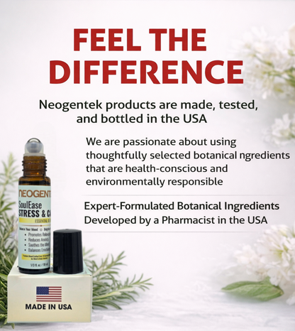 SoulEase Stress & Calm Essential Oil Roller – Made from 10 Premium Calming Botanicals – Soothing Floral • Warm Wood • Gentle Citrus – 100% Natural Essential Oils – Made in USA 10ML