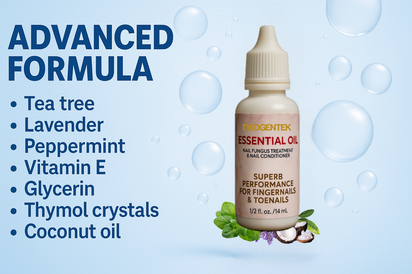 Neogentek Essential Oil Fight Nail Fungus I Made in USA | Pure Natural Ingredients I Ultimate Strength Superb Performance | Promotes Healthy Nail | Renew | Restore Weak & Discolored Nails 14 ML